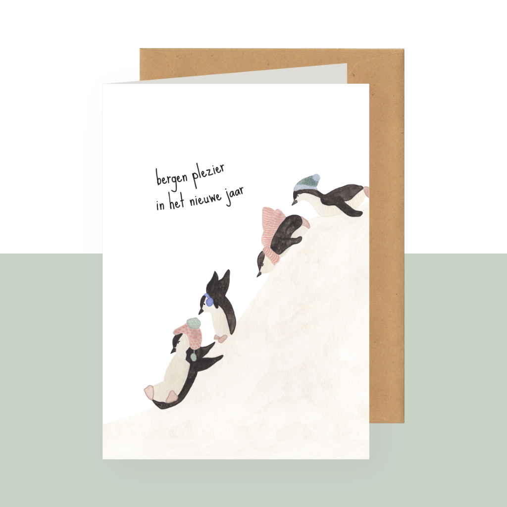 Dubbele wenskaart - bergen plezier in het nieuwe jaar