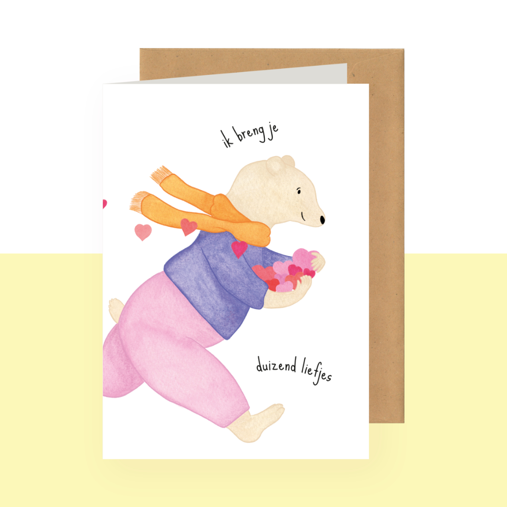 Dubbele wenskaart - ik breng je duizend liefjes