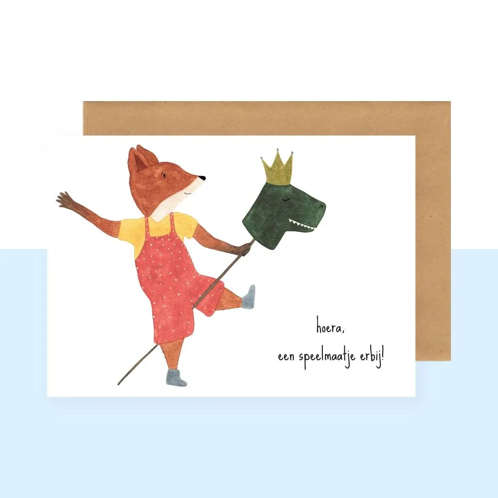 Postkaart - Hoera, een speelmaatje erbij